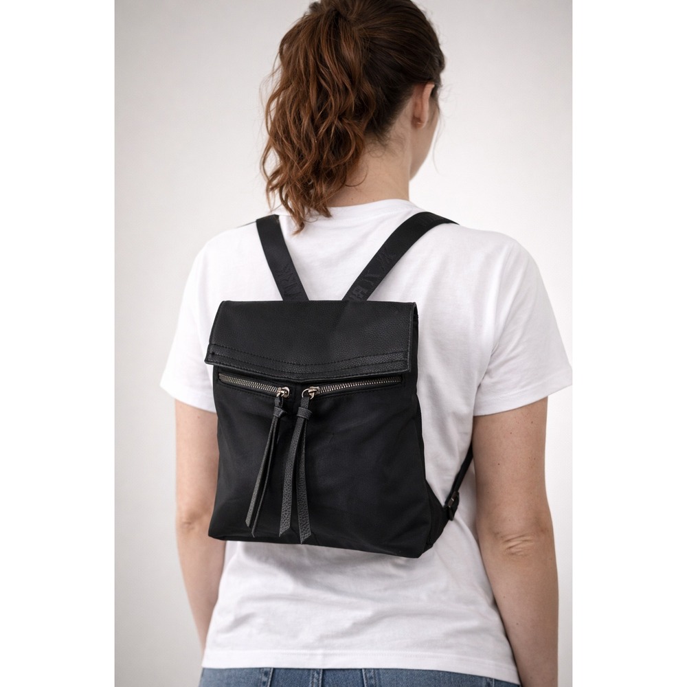 Botkier New York Black‎ Faux Leather Nylon Convertible Trigger Backpack Purse